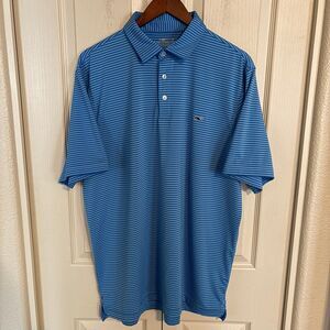 Vineyard Vines Men’s On-The-Go Polo Shirt Large Blue Striped Casual